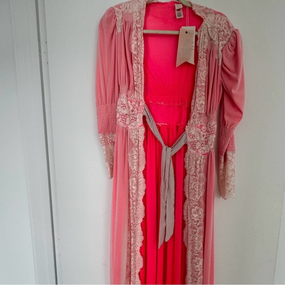 NWT HAH Hot Pink and Lace Top